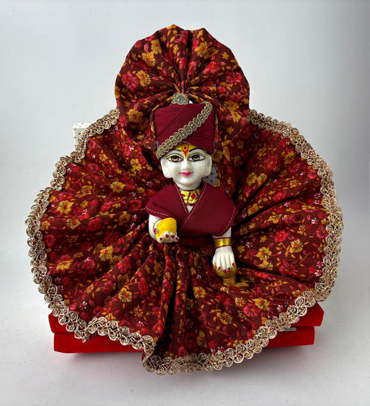 Maroon printed dress for Laddoo Gopal